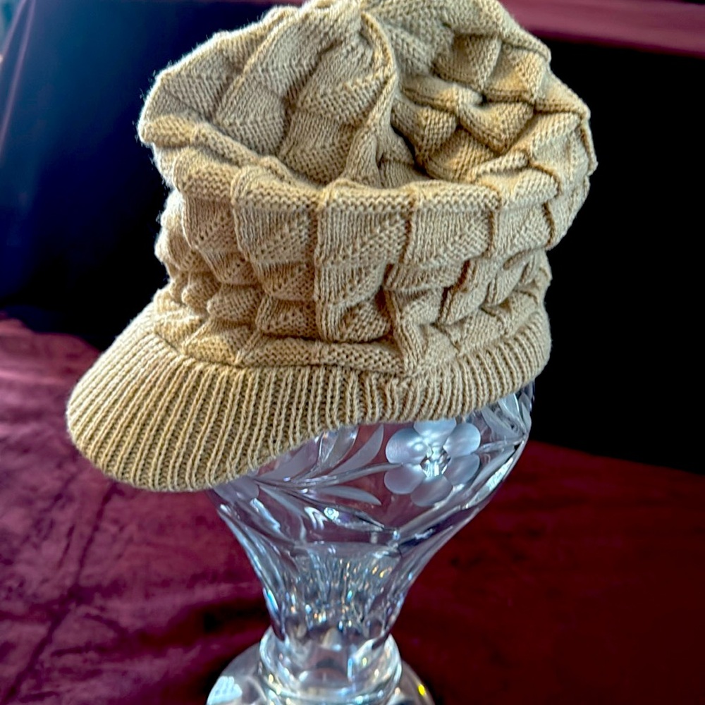 Tan textured Knit Slouchy Hat with a Brim NWT